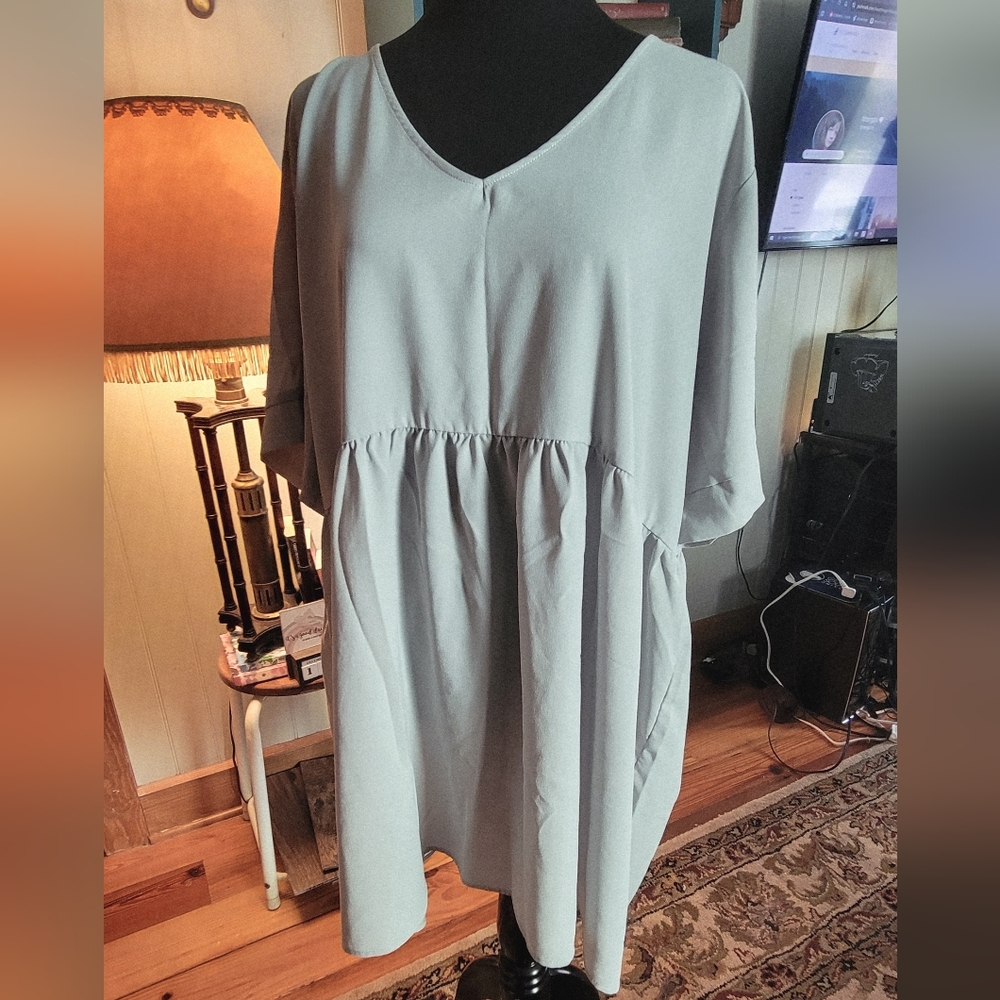 Zenana Outfitters Light Sage V-Neck Dress